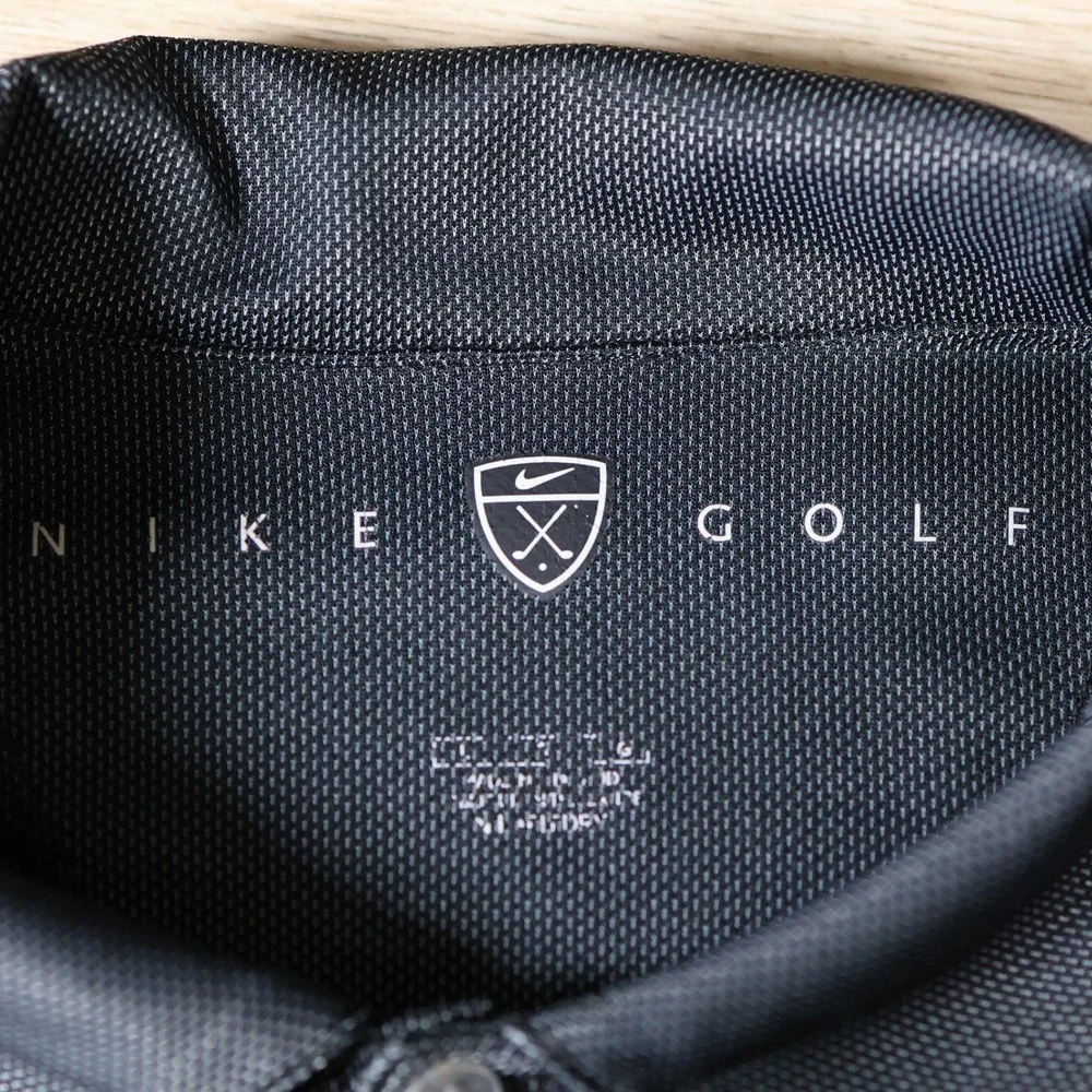 Vintage Nike Golf Polo Shirt Mens Large Black Gray Club West Course Logo Preppy